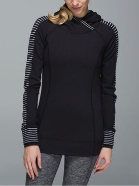 Lululemon Size 6 Think Fast Hoodie Parallel Stripe Black White Black Rulu